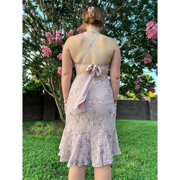 NWT Wayf Ferrara Flare Hem Lace Dress Blush Embroidered Sz. Medium - Picture 1 of 11